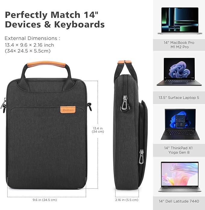 NIDOO Laptop Shoulder Bag 14 inch Laptop Sleeve for 14" MacBook Pro M3 M4/ 13.5 inch Surface Laptop 7 6 5 4/ Asus ZenBook 14/14" Lenovo ThinkPad X1 Carbon Yoga/Dell Latitude 7440/Galaxy Book3 pro