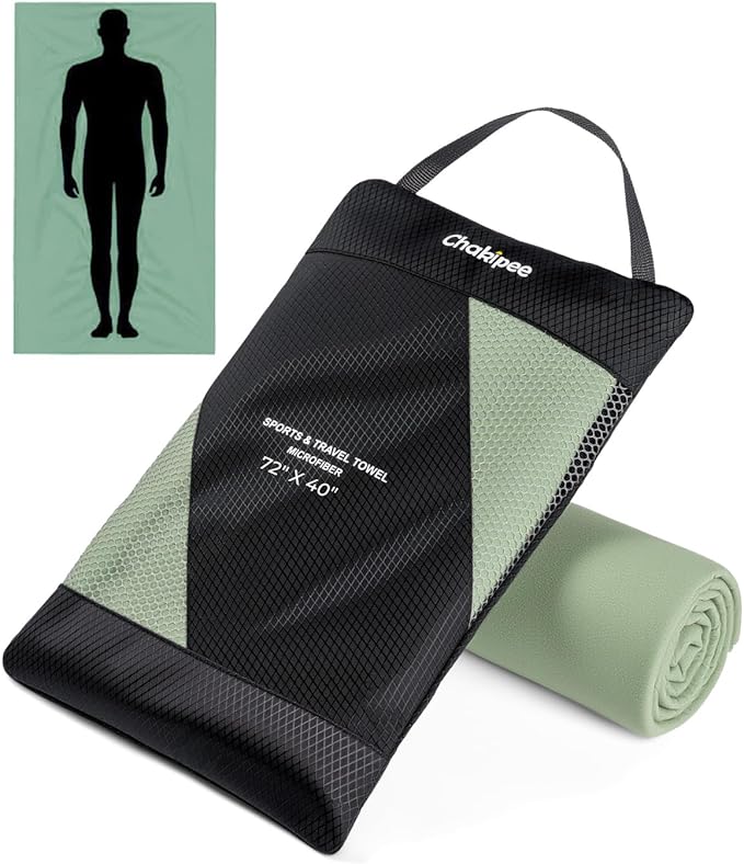 Quick Dry Microfiber Towel Travel, Beach & Camping Towels. Fast Drying, Super Absorbent & Ultra Compact for Travel, Bath, Gym, Swimming, 1 Pack, 72"x40" Army Green