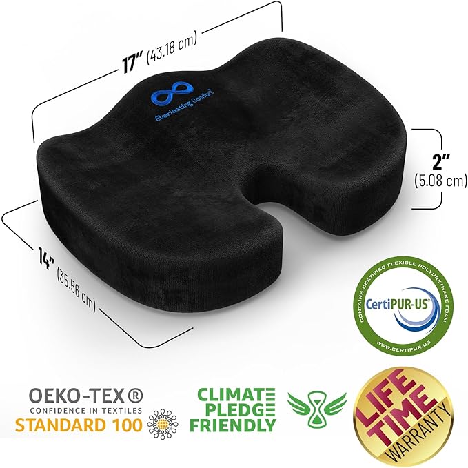 Everlasting Comfort The Original Lumbar Support Pillow for Office Chair - Improves Posture, Promotes Back Pain Relief - Superior Back Support for Gaming and Desk Chairs - Lumbar Pillow for Car, Couch