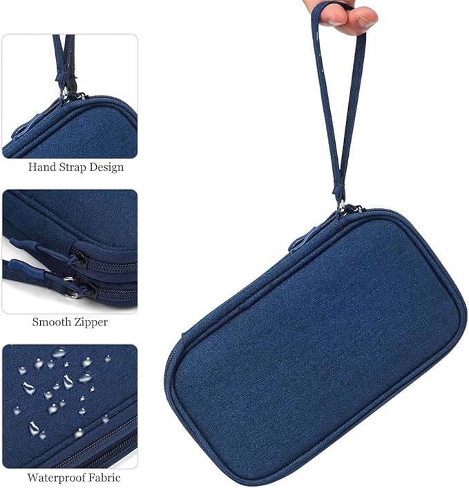 CAAORDKSO Electronic Organizer Travel Cable Accessories Bag, Double Layer Tech Pouch Accessories Carry Case, Travel Essentials for Cable, Cord, Charger, Phone, Power Bank, Earphone (Navy Blue, Large)