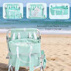 SUNNYFEEL Low Beach Chair 2 Pack, 5-Position Lay Flat Reclining, Backpack Portable Folding Chairs with Cooler Bag & Cup Holder, Heavy Duty 350 LBS, Compact for Beach, Camping, Travel