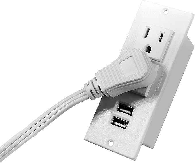 Recessed Outlet Desk Outlets with USB Ports Recessed Power Strip with 2-Socket 2-USB Charging Ports Desktop Power Grommet Charging Station with 6FT Extension Power Cord,Flat Plug