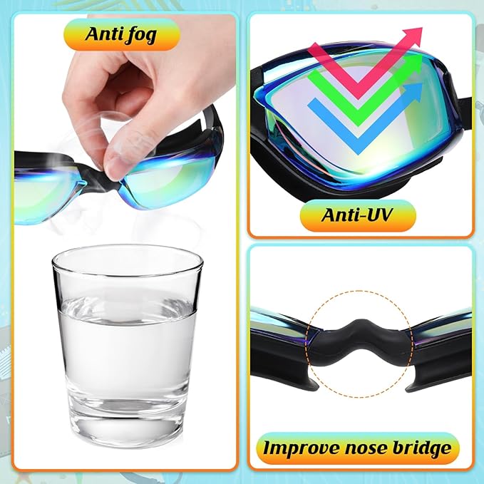 Flutesan 6 Pack Swim Goggles for Adult Anti Fog Swimming Glasses with Ear Plugs Nose Clip No Leaking Full Protection Goggles