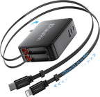 65W for MacBook Pro Charger,5-in-1 Retractable Wall Charger Plug for iPhone 17,3.94 ft PD USB C&Lightening Cable&3 Ports,Fast Charging Block for Mac Book Pro/Air,M1 M2 M3 M4 M5,iPad Pro,Galaxy,Pixel
