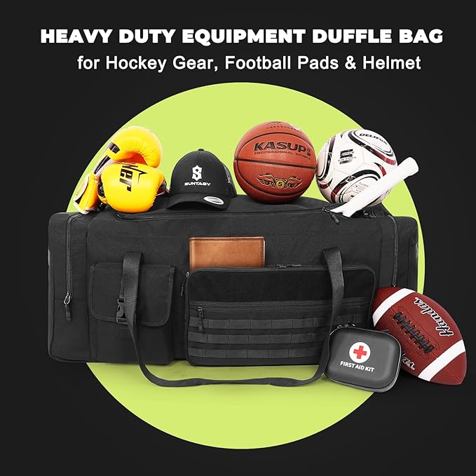 130L Extra Large 36" Heavy Duty Sports Gym and Travel Duffel Bag - Oversized Equipment Gear Bag for Basketball, Baseball, Hockey, Football, Helmets, and Pads - Durable, Giant (Black)
