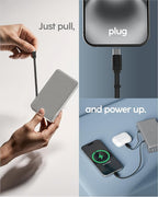 myCharge RetractaCharger 10000mAh Portable Charger Power Bank with 28-Inch Retractable 2 USB-C Cable | Built-in Wall Plug | 30W PD Fast Charging | USB-C & A Ports | Digital Display | Grey
