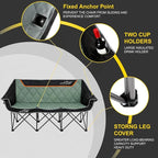 FAIR WIND Oversized 3 Person Camping Chair Padded Triple Loveseat Folding Camping Couch Duo Chair Heavy Duty Quad Fold Arm Chair with Cup Hold - Supports 900 LBS Black