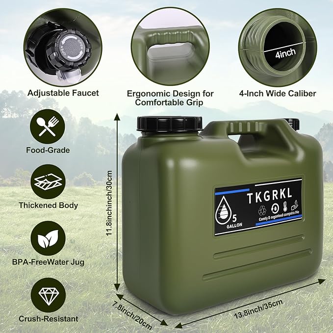 Camping Shower with Heater and 5-Gallon Water Jug, 6000mAh Rechargeable Portable Shower, 1500w Immersion Heater with Auto Shut-Off, Rinse Kit Portable Shower with USB Solar Charging Panel For Camping