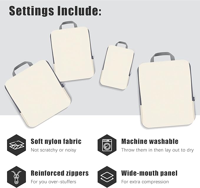 PANDA JOYS 4 Set Compression Packing Cubes Travel - Travel Accessories Expandable Packing Organizers for Carry On - Essentials Luggage Bags - Beige