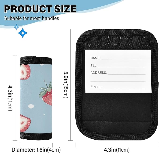 Cute Strawberry Blue Luggage Handle Wrap for Suitcase Luggage Tags Handle Covers Identifiers Soft Decorations Travel Accessories 2 Pack