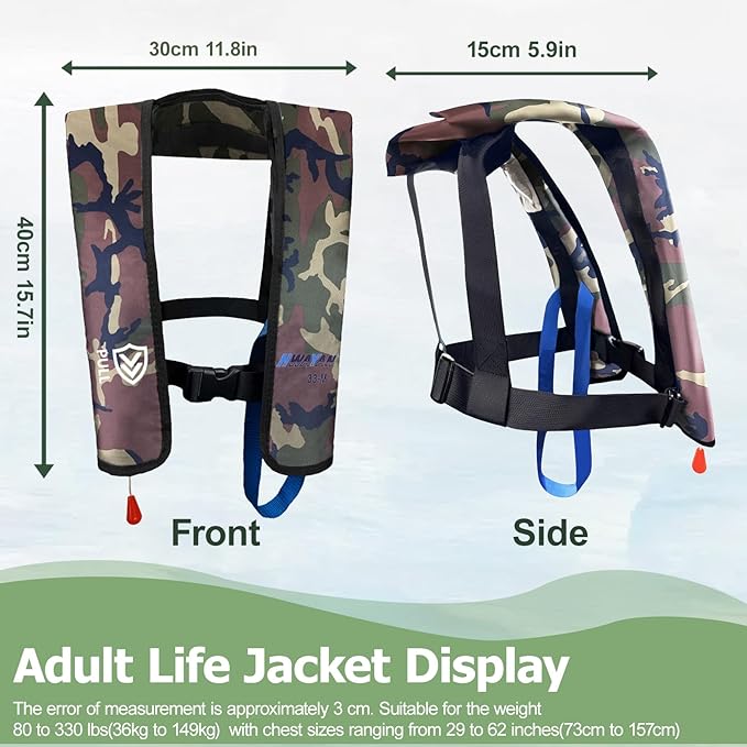 Manual Inflatable Life Jacket| Inflatable PFD Vest Adult| Life Vest for Adults| Outdoor Water Sports| Supports up to 330 lbs|33g of Carbon Dioxide Cylinder