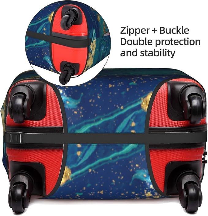 Travel Luggage Cover Protector, Gold Blue Abstract Marble Washable Elastic Baggage Cover Anti-scratch Double-sided with Zipper Closure for Wheeled Suitcase Fits 18-21 Inch Luggage