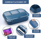QQKO Bento Box Adult Lunch Box, Lunch Containers for Adults Men Women, Kids Lunch Boxes for School with 4 Compartments, Sauce Container, Utensils and Muffin Cups, Navy