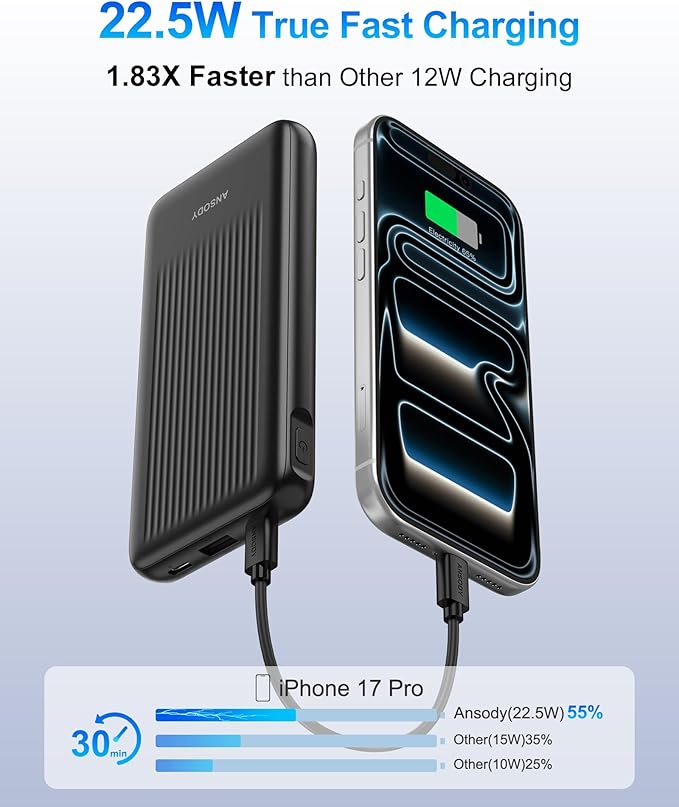 2-Pack Portable Charger, 10000mAh 22.5W Slim USB C Power Bank Fast Charging with 2 Outputs & 2 Inputs, Digital Display Battery Pack Compatible with iPhone Samsung iPad Tablets, Black & Black
