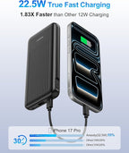 2-Pack Portable Charger, 10000mAh 22.5W Slim USB C Power Bank Fast Charging with 2 Outputs & 2 Inputs, Digital Display Battery Pack Compatible with iPhone Samsung iPad Tablets, Black & Black