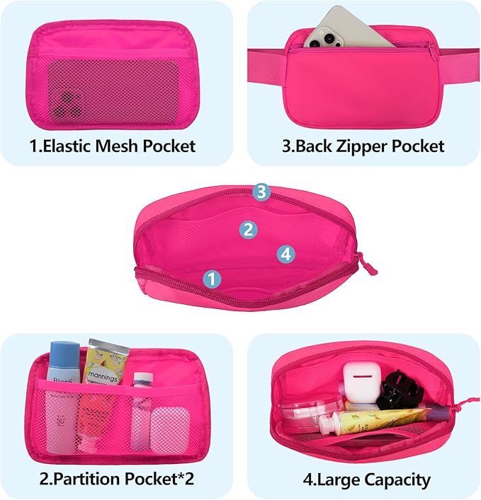 Fanny Pack Crossbody Bag for Women and Men, Belt Bag for Hiking Bum Bag with Adjustable Strap,Casual Cell Phone Pouch?Waist pack for Running Workout Sports Travel Magenta