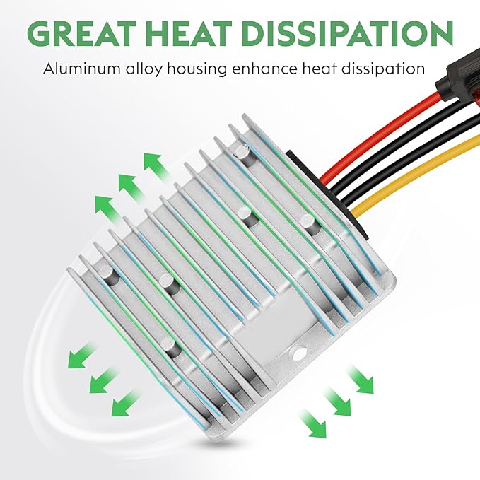 10A 120W Golf Cart DC 18V 20V 24V 36V 48V Step Down to DC 12V Converter Voltage Regulator Reducer Power Buck Converter with Fuse(Inputs 18V-58V to 12V 10A)