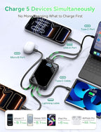 Portable Charger Power Bank 50000mAh, 22.5W Fast Charging Portable Charger with Built-in Cables, Travel Essential 5 Outputs External Battery Pack, LED Display for iPhone, Android, iPad, Black