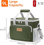 Lifewit Medium Lunch Bag, Insulated Lunch Box, Soft Cooler Cooling Tote for Adult Men Women, Gray and Green 12-Can (9L)