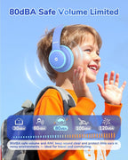 iClever BTH26 Active Noise Cancelling Headphones for Kids, 60H Play Time, Safe Volume 80dBA, Type C Fast Charging, Bluetooth5.4, Kids Bluetooth Headphones with Mic AUX Cord for iPad Airplane, Blue
