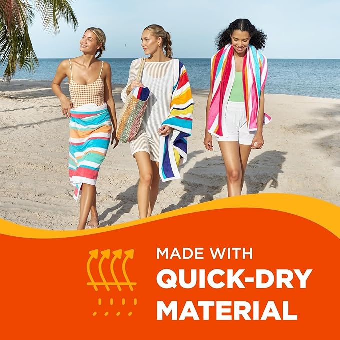 Kaufman - Joey Velour Colored Classic Multi-Color Stripe Beach & Pool Towel - Large 100% Combed Cotton Beach Towel - Soft & Absorbent Colorful Towels - 32" x 62" - 480 Pack
