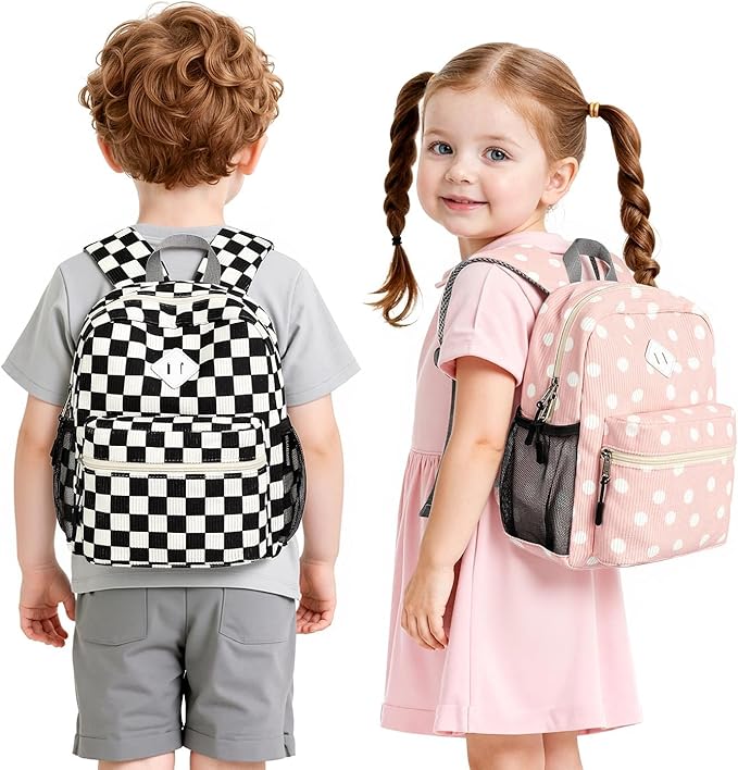 STEAMEDBUN Corduroy Toddler Backpack for Girls Boys 2-4, Kids Preschool Backpack for Kindergarten - Polka Dot
