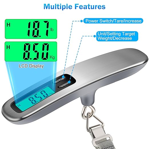 Digital Luggage Scale for Travel, 110lbs (50kg), Portable Weighing Scale for Luggage with LCD Backlit, Suitcase Scale with Luggage Tag, Hanging Baggage Scale, Accuracy 10 Grams