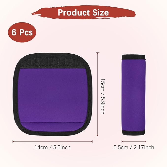 Luggage Handle Wrap [6PCS] - Neoprene Luggage Identifiers Use for Suitcases & Carry on & Travel Accessories - [Purple-6IN/15CM] Comfort Grip Handle Cover