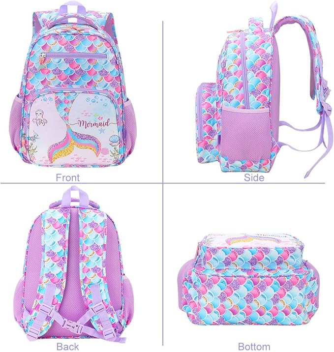 RHCPFOVR Kids Backpack for Girls - Girls Backpack 3-8 Ages Mermaid for Kids 15 Inch School Bookbag for Kindergarten Elementary School Bookbag for Girl 1st 2nd Grade
