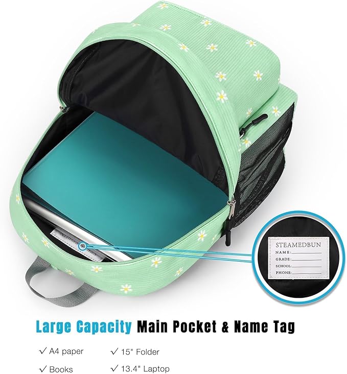 STEAMEDBUN Corduroy Kids Backpack for Girls Boys 3-8, Girls Backpack for Elementary Kindergarten - Daisy