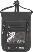 RFID Travel Neck Wallet - Black | Sleek, Secure Passport Holder and Money Pouch with Adjustable Neck Strap for Men and Women to Keep Cash, Credit Cards and Travel Documents Safe.