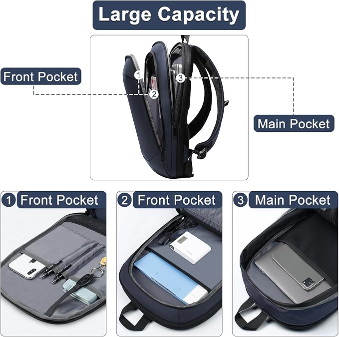 Business Backpack 17 Inch Slim Expandable Waterproof Travel Laptop Backpacks with USB Charger Port Anti-Theft Lightweight Large Work Computer Bag College Laptop Backpacks Gifts for Men Women,Dark Blue