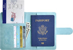 Passport Holder, Passport Cover with Credit Card Slot and Boarding Pass Slot Combo, Passport Wallet Case Book Travel Must Have, RFID Blocking Leather Travel Accessories, Light Blue