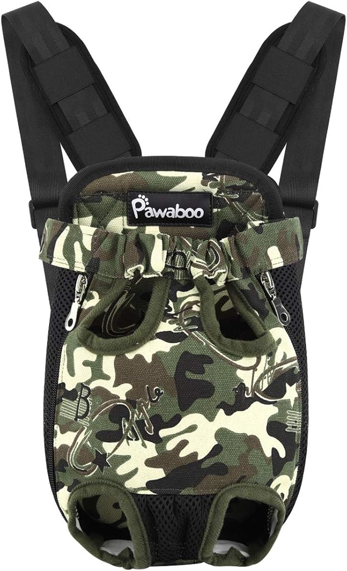Pawaboo Pet Carrier Backpack, Adjustable Pet Front Cat Dog Carrier Backpack Travel Bag, Legs Out, Easy-Fit for Traveling for Small Medium Dogs Cats Puppies, Small (Pack of 1), Deep Camouflage Black