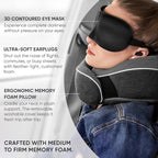 Proglobe Travel Neck Pillow 100% Memory Foam – Airplane & Car Travel Essentials Kit with 3D Eye Mask, Earplugs & Mesh Bag – Sleeping Support Pillow for Adults (Dark Grey)