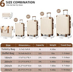 6 Piece Luggage Sets with Bags, Lightweight Expandable Checked Luggage Sets, Hardshell ABS Spinner Wheels Carry on Suitcase with TSA Lock, for Travel, Women Men (2 Cream Brown, 18/20/24/28inch+2bags)