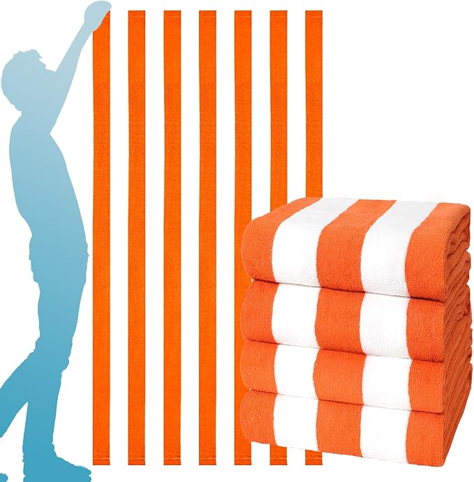 4 Packs Extra Large Bath Towels Striped Beach Towel Set Bathroom Sheets Bulk Oversized XL Big Fluffy Absorbent Microfiber Soft Blanket Turkish Hotel Shower Pool Hot Tub Toallas Baño Grandes Orange