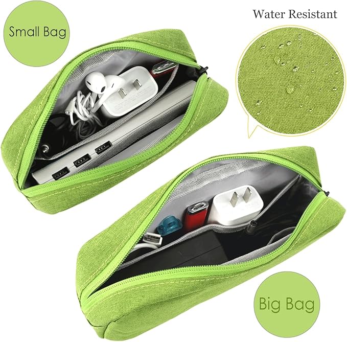 CAAORDKSO Electronic Organizer Travel Cable Accessories Case, Electronic Organizer Bag, Electronic Accessories Organizer Pouch for Cable, Cord, Charger, Phone, Power Bank, Earphone (Small-Green)