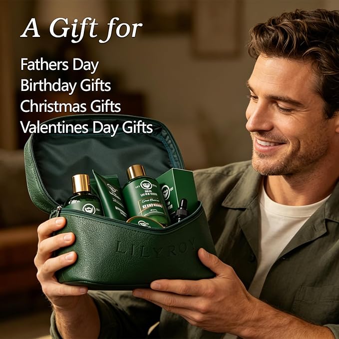 Fathers Day Spa Gift for Men - Luxurious 32Piece Shea Butter Bath & Beard Gift Set for Men Bath & Body Care Kit for Him | Christmas, Valentine's Day, Birthday, Spa Gift Set for Dad