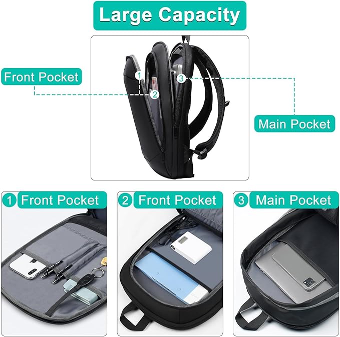 hk Business Backpack for Men 15.6 Inch,Slim & Expandable Waterproof Travel Laptop Backpack, Anti-Theft Lightweight Work Computer Bag, College Laptop Backpacks Gifts for Men Women-Black