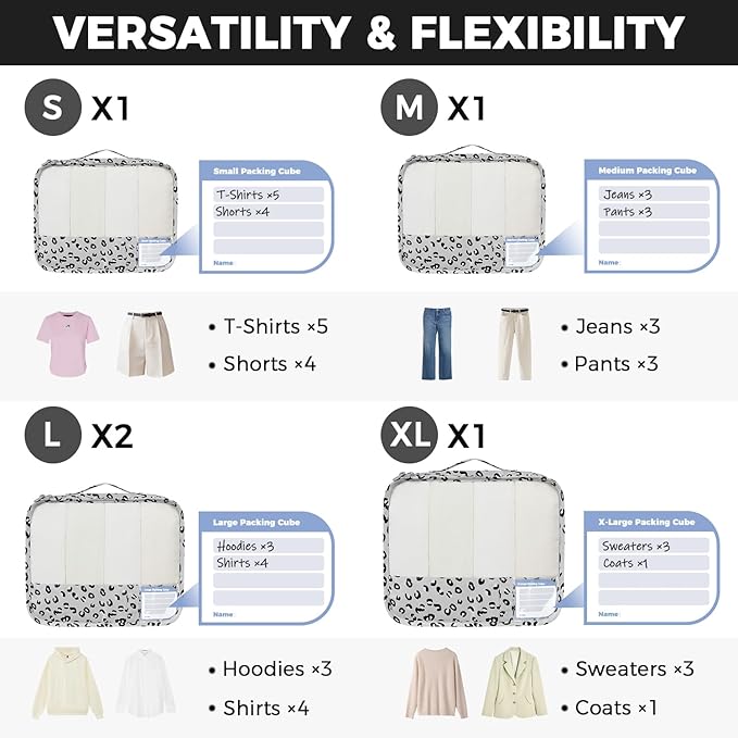 BAGAIL 9 Set Packing Cubes with Packing List Luggage Packing Organizers for Travel Accessories (Grey leopard)