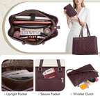 RAINSMORE Laptop Bag for Women 15.6 Inch Work Tote Bags Leather Laptop Tote Professional Laptop Purse Computer Handbag Womens Briefcase Tote with Clutch for Teacher Office Travel, Dark Purple
