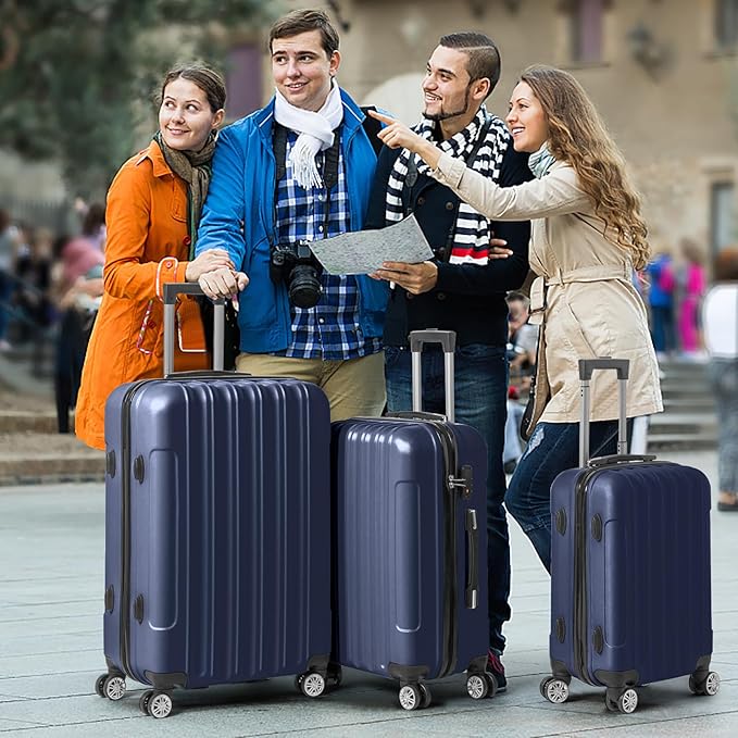 3 Piece Luggage Sets, Lightweight ABS Suitcase with 4 Spinner Wheels ＆ TSA Locks, Hardside Carry On Luggage Durable Suitcase Set for Family Travel Business - Tibetan Blue, 20/24/28