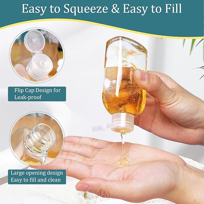 Cosywell Travel Bottles for Toiletries 4PCS 3.4oz/100ml Plastic Squeeze Bottles TSA Approved Travel Size Containers Leakproof Plastic Cream Jars Refillable Cream Lotion(Clear)