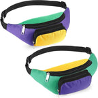 Abbylike 2 Pcs Mardi Gras Neon Fanny Packs Adjustable Waist Bags Party Outfit Accessories for Women Men Travelling Outdoors Cycling (Mardi Style)