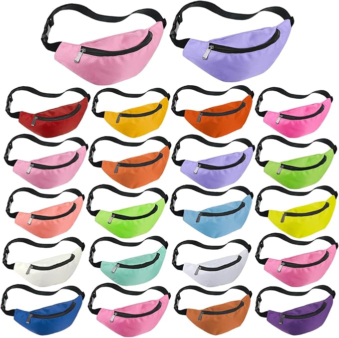 Saintrygo 20 Pcs Neon Fanny Pack Bulk, 90s 80s Fanny Pack Adjustable Waist Bags, Vintage Bag, Oxford Cloth for Workout Traveling Running Bachelor Party Favors Women Men (Bright Color)
