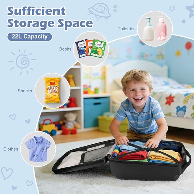 Scooter Luggage for Kids Scooter Suitcase for Ages 4-12, 4 in 1 Kids Luggage Boarding Suitcase Detachable & Foldable Scooter Travel Trolley Ride On Luggage-Black