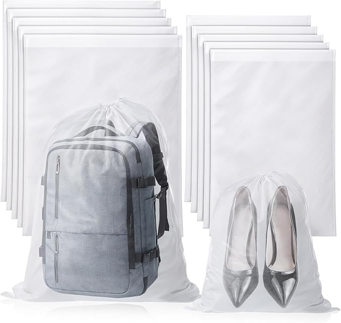 10 PCS White Non-Woven Shoe Storage Bags, Dust Bags for Purses, Travel Shoe Storage-Bag, Breathable Dust-proof Bag, Cloth Storage Pouch, Bag-Covers for Purse, Shoes (2 Sizes)