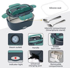 SOHIDA Electric Lunch Box Food Heater, 80W Portable Warmer for Car Truck Work with 304 Stainless Steel Container, 12V/24V/110V Green Heated Lunch Box Suitable for Ideal Driver/Work/Gift