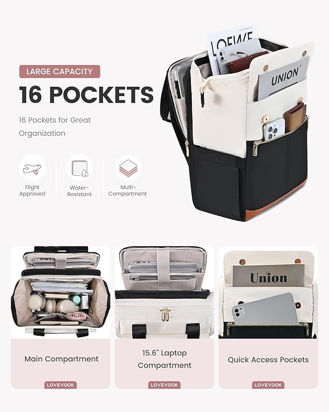 LOVEVOOK Laptop Backpack for Women, 15.6 Inch Work Laptop Bag with USB Port, Fashion Teacher Nurse Backpack Purse, Waterproof Travel Computer Backpack with Organizer Bag, 2PCS